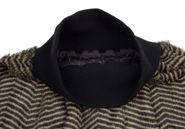 イッセイミヤケ ミーISSEY MIYAKE me ジグザグボーダーファースカート 黒ベージュM位 K-89072_004