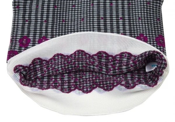 イッセイミヤケ ミーISSEY MIYAKE me チェックフラワープリントボックスプリーツハイネックカットソー グレー他M位 K-89093_010