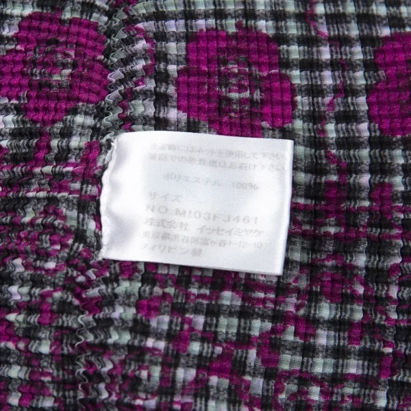 イッセイミヤケ ミーISSEY MIYAKE me チェックフラワープリントボックスプリーツハイネックカットソー グレー他M位 K-89093_014