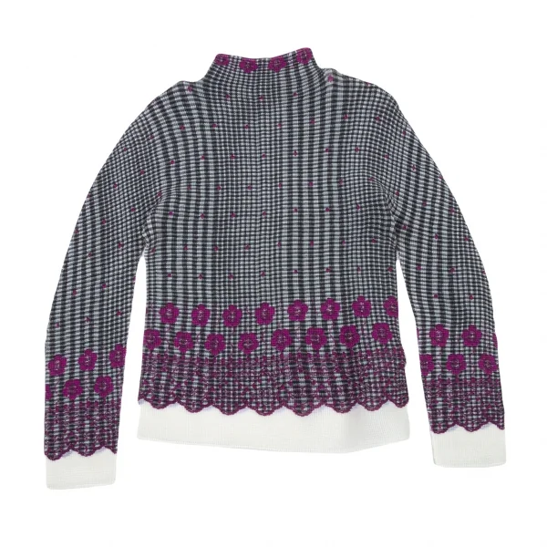 イッセイミヤケ ミーISSEY MIYAKE me チェックフラワープリントボックスプリーツハイネックカットソー グレー他M位 K-89093_002