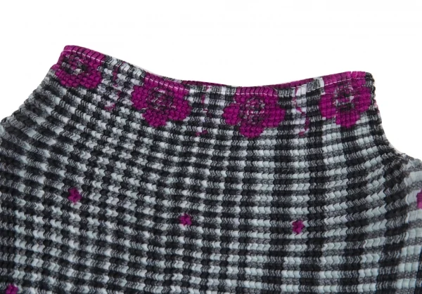 イッセイミヤケ ミーISSEY MIYAKE me チェックフラワープリントボックスプリーツハイネックカットソー グレー他M位 K-89093_003