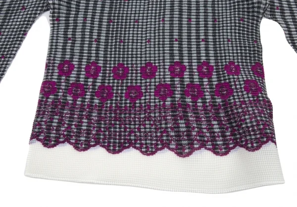 イッセイミヤケ ミーISSEY MIYAKE me チェックフラワープリントボックスプリーツハイネックカットソー グレー他M位 K-89093_008