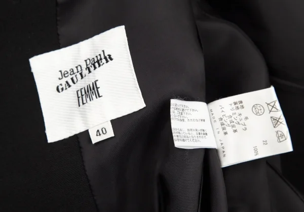 ジャンポールゴルチエ ファムJean Paul GAULTIER FEMME ウールピークドラペル1Bジャケット 黒40 K-89102_019