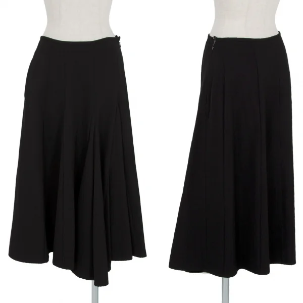 ワイズY’s ウールギャバ切替アシンメトリーフレアスカート 黒3 K-89110_001