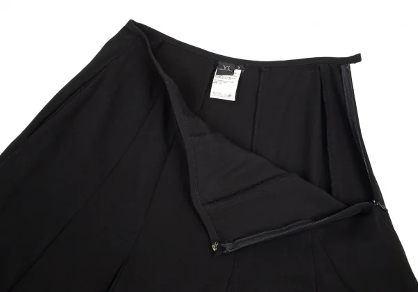 ワイズY’s ウールギャバ切替アシンメトリーフレアスカート 黒3 K-89110_006