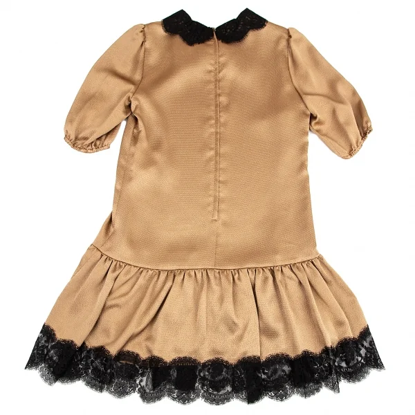 ドルチェ&ガッバーナDOLCE&GABBANA クレープレース切替デザインラウンドカラーワンピース モカゴールド42 K-89127_012