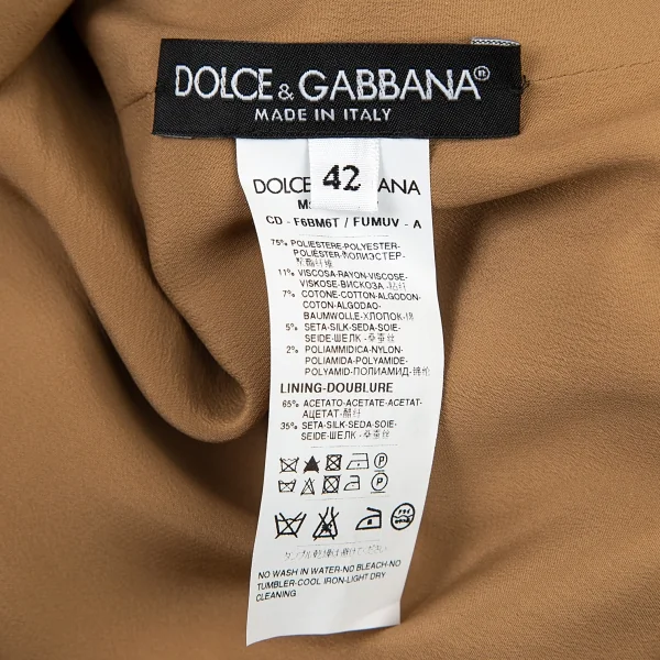 ドルチェ&ガッバーナDOLCE&GABBANA クレープレース切替デザインラウンドカラーワンピース モカゴールド42 K-89127_016