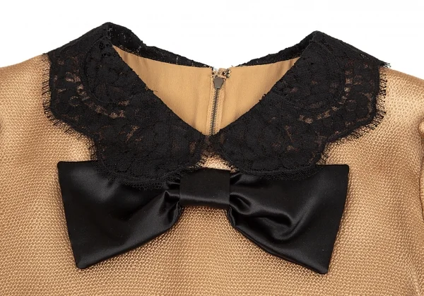 ドルチェ&ガッバーナDOLCE&GABBANA クレープレース切替デザインラウンドカラーワンピース モカゴールド42 K-89127_003