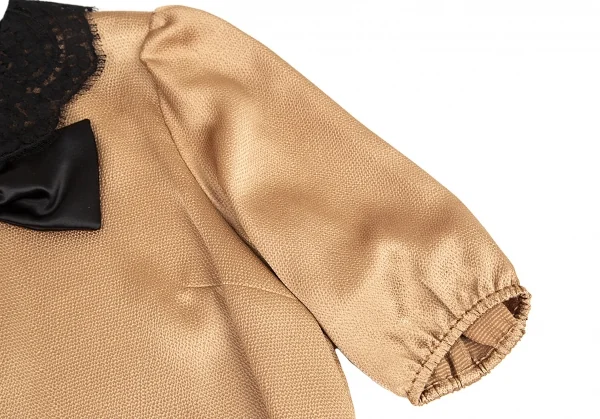 ドルチェ&ガッバーナDOLCE&GABBANA クレープレース切替デザインラウンドカラーワンピース モカゴールド42 K-89127_004