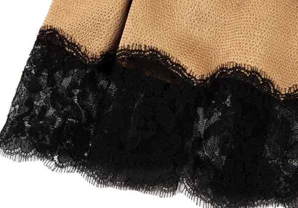 ドルチェ&ガッバーナDOLCE&GABBANA クレープレース切替デザインラウンドカラーワンピース モカゴールド42 K-89127_008