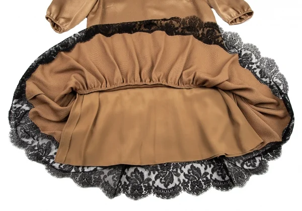 ドルチェ&ガッバーナDOLCE&GABBANA クレープレース切替デザインラウンドカラーワンピース モカゴールド42 K-89127_009
