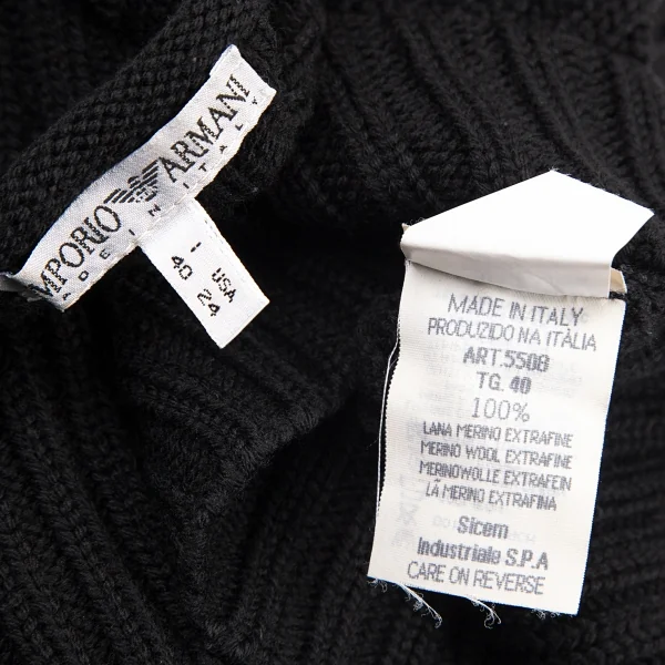 エンポリオアルマーニEMPORIO ARMANI フロント切替デザインVネックリブニット 黒40 K-89128_012