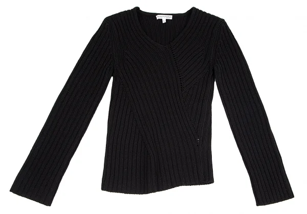 エンポリオアルマーニEMPORIO ARMANI フロント切替デザインVネックリブニット 黒40 K-89128_002
