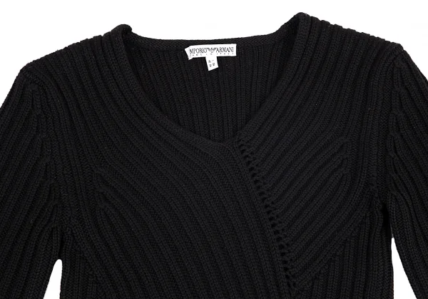 エンポリオアルマーニEMPORIO ARMANI フロント切替デザインVネックリブニット 黒40 K-89128_003