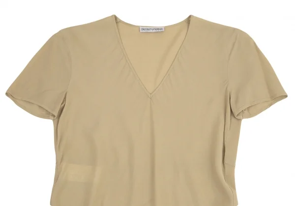 エンポリオアルマーニEMPORIO ARMANI シースルーVネック半袖ワンピース モカ40 K-89132_003