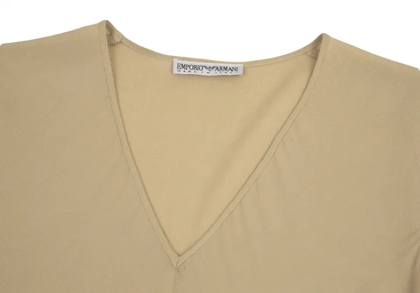 エンポリオアルマーニEMPORIO ARMANI シースルーVネック半袖ワンピース モカ40 K-89132_004