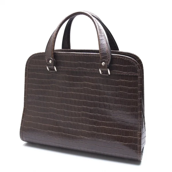 コムデギャルソンCOMME des GARCONS クロコダイルエンボスシンセティックレザーバッグ 茶 K-89159_001