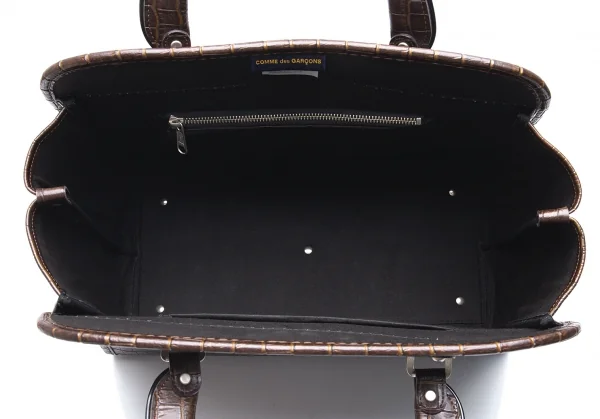 コムデギャルソンCOMME des GARCONS クロコダイルエンボスシンセティックレザーバッグ 茶 K-89159_008