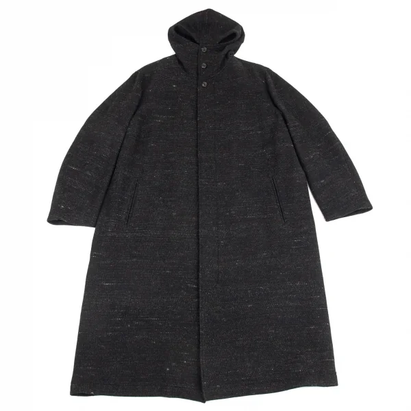 ヨウジヤマモト プールオムYohji Yamamoto POUR HOMME ウールフーデッドロングコート 黒3 K-89173_001