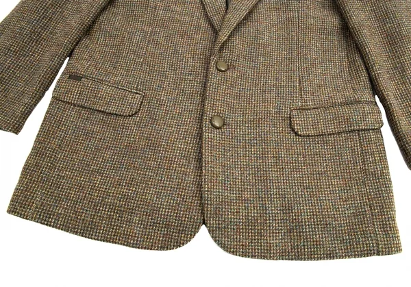パパスPapas ハリスツイードくるみボタンテーラードジャケット 茶M K-89200_009