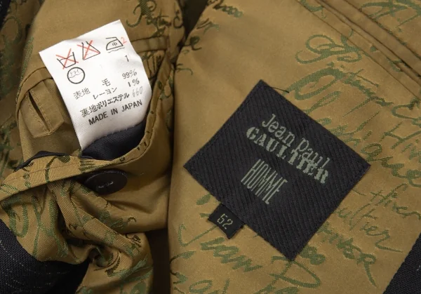 ジャンポールゴルチエ オムJean Paul GAULTIER HOMME 裏地ロゴグラフィックかすれストライプジャケット 黒52 K-89303_017