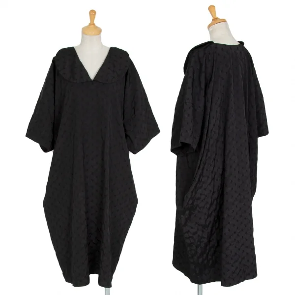 コムコム コムデギャルソンCOMME des GARCONS 製品染め小紋ジャガードエステルワンピース 黒S K-89308_001