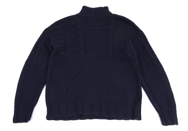 ポロラルフローレンPOLO RALPH LAUREN ハーフケーブル編みハイネックローゲージニット 紺XL K-89403_011