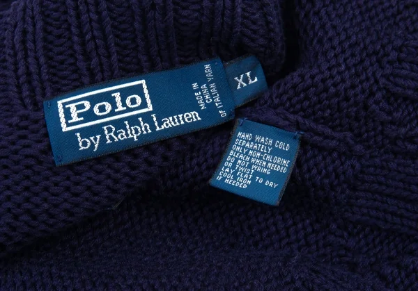 ポロラルフローレンPOLO RALPH LAUREN ハーフケーブル編みハイネックローゲージニット 紺XL K-89403_013