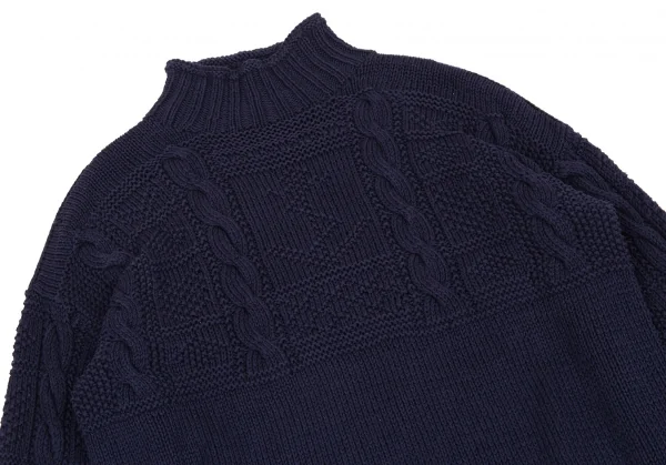 ポロラルフローレンPOLO RALPH LAUREN ハーフケーブル編みハイネックローゲージニット 紺XL K-89403_002