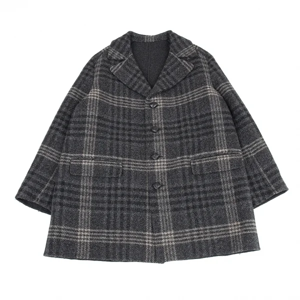 ボッテガヴェネタBOTTEGA VENETA イントレチャートボタンリバー仕立てチェックコート グレー54 K-89406_001