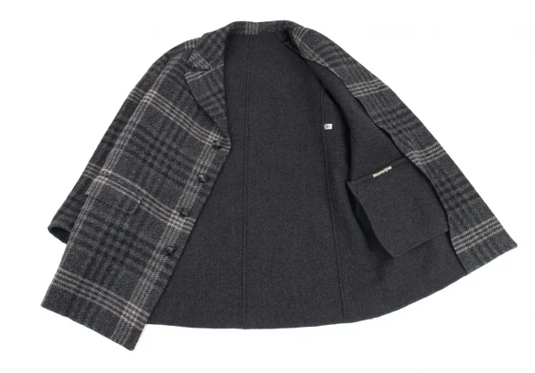 ボッテガヴェネタBOTTEGA VENETA イントレチャートボタンリバー仕立てチェックコート グレー54 K-89406_009