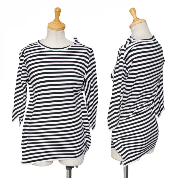 ジュンヤワタナベ コムデギャルソンJUNYA WATANABE COMME des GARCONSツイスト切替ボーダーカットソー 白黒M K-89574_001