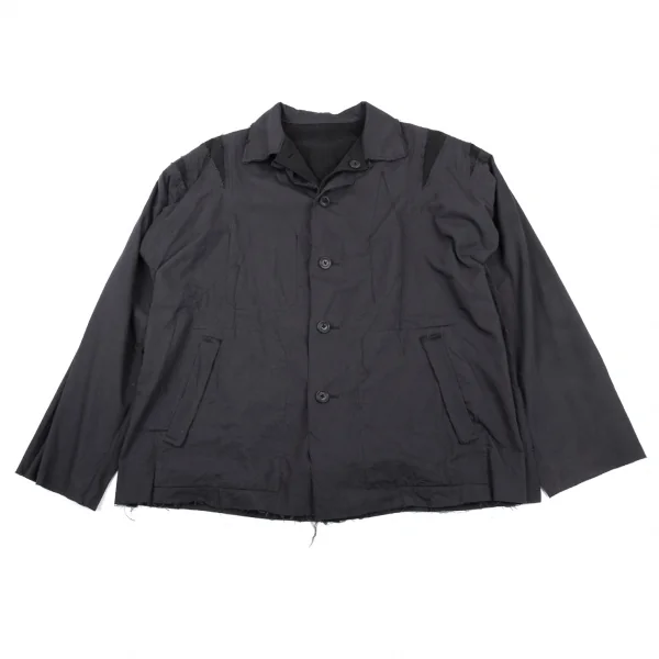 ヨウジヤマモト プールオムYohji Yamamoto POUR HOMME 異素材裁ち切りリバーシブルレイヤードジャケット グレー黒2 K-89596_001