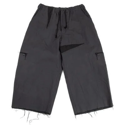 ヨウジヤマモト プールオムYohji Yamamoto POUR HOMME 異素材裁ち切りレイヤードワイドパンツ グレー黒