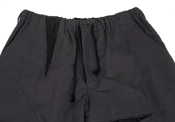 ヨウジヤマモト プールオムYohji Yamamoto POUR HOMME 異素材裁ち切りレイヤードワイドパンツ グレー黒5 K-89597_002