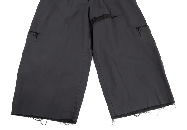 ヨウジヤマモト プールオムYohji Yamamoto POUR HOMME 異素材裁ち切りレイヤードワイドパンツ グレー黒5 K-89597_007