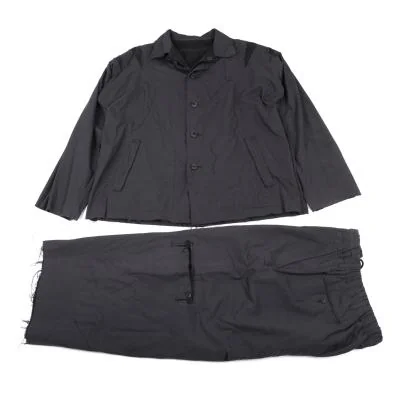 ヨウジヤマモト プールオムYohji Yamamoto POUR HOMME 異素材裁ち切りセットアップスーツ グレー黒