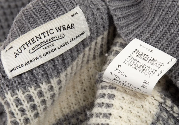 ユナイテッドアローズ グリーンレーベルリラクシングUNITED ARROWS green label relaxing ローゲージボーダーニットセーター グレーオフM K-89611_012