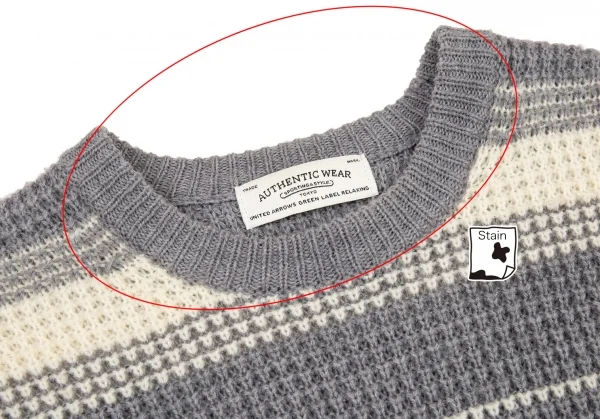 ユナイテッドアローズ グリーンレーベルリラクシングUNITED ARROWS green label relaxing ローゲージボーダーニットセーター グレーオフM K-89611_004