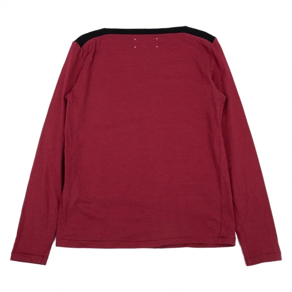 メゾンマルタンマルジェラMaison Martin Margiela 14 ボートネックボーダーカットソー 赤紺黒46 K-89613_001