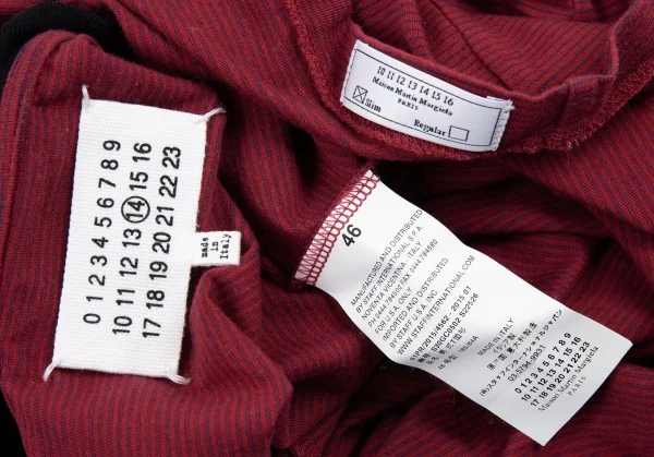 メゾンマルタンマルジェラMaison Martin Margiela 14 ボートネックボーダーカットソー 赤紺黒46 K-89613_012
