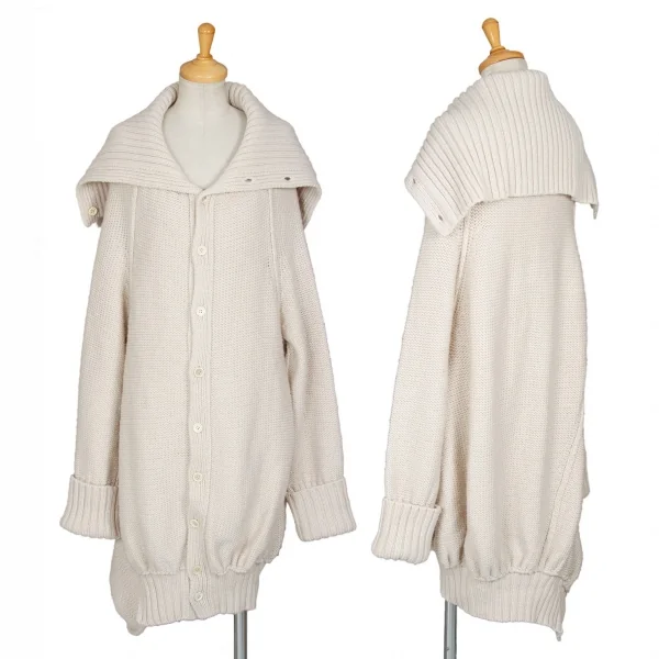 ワイズY’s ウールリブ切替ロングニットジャケット アイボリー3 K-89651_001