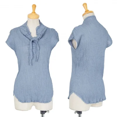 イッセイミヤケ ミーISSEY MIYAKE me プリーツネックリボンノースリーブ 水色