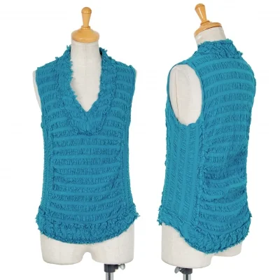 イッセイミヤケ ミーISSEY MIYAKE me シャーリングボーダーノースリーブ 水色