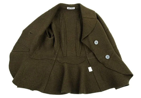 イッセイミヤケISSEY MIYAKEループツイード切替デザインショールカラージャケット カーキM K-89703_010