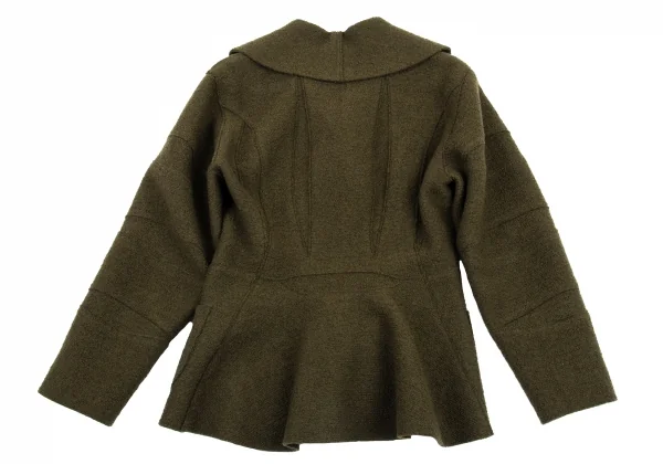 イッセイミヤケISSEY MIYAKEループツイード切替デザインショールカラージャケット カーキM K-89703_011