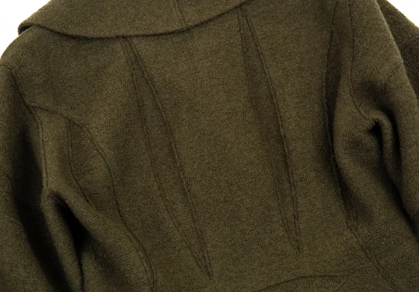 イッセイミヤケISSEY MIYAKEループツイード切替デザインショールカラージャケット カーキM K-89703_012