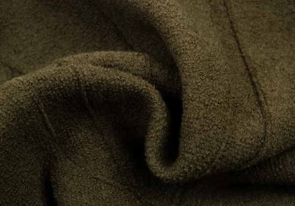 イッセイミヤケISSEY MIYAKEループツイード切替デザインショールカラージャケット カーキM K-89703_013