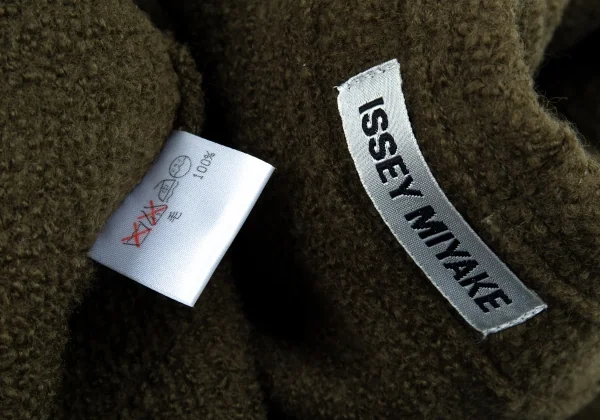 イッセイミヤケISSEY MIYAKEループツイード切替デザインショールカラージャケット カーキM K-89703_014