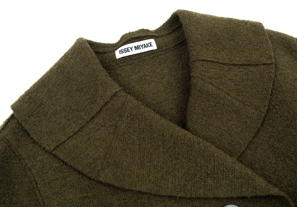 イッセイミヤケISSEY MIYAKEループツイード切替デザインショールカラージャケット カーキM K-89703_004